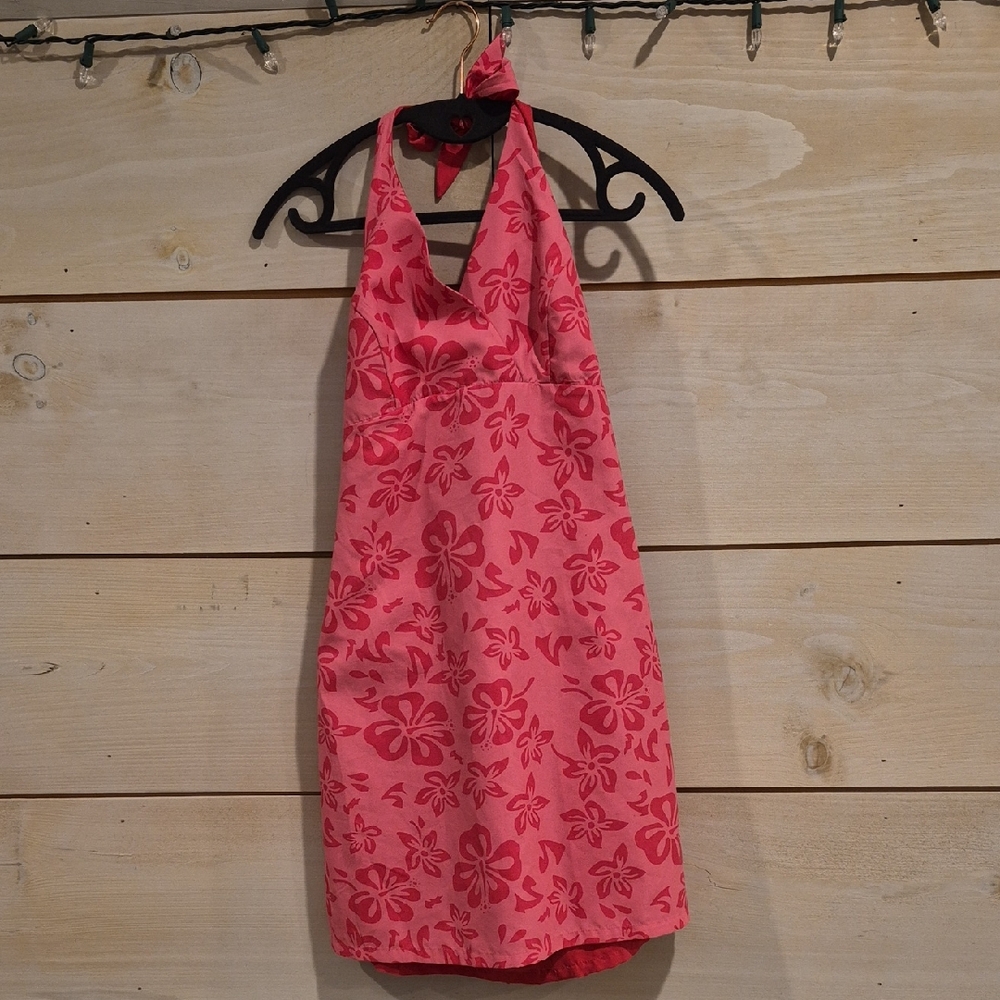 Pink, Reversiblie, Floral Halter Sundress, Size M